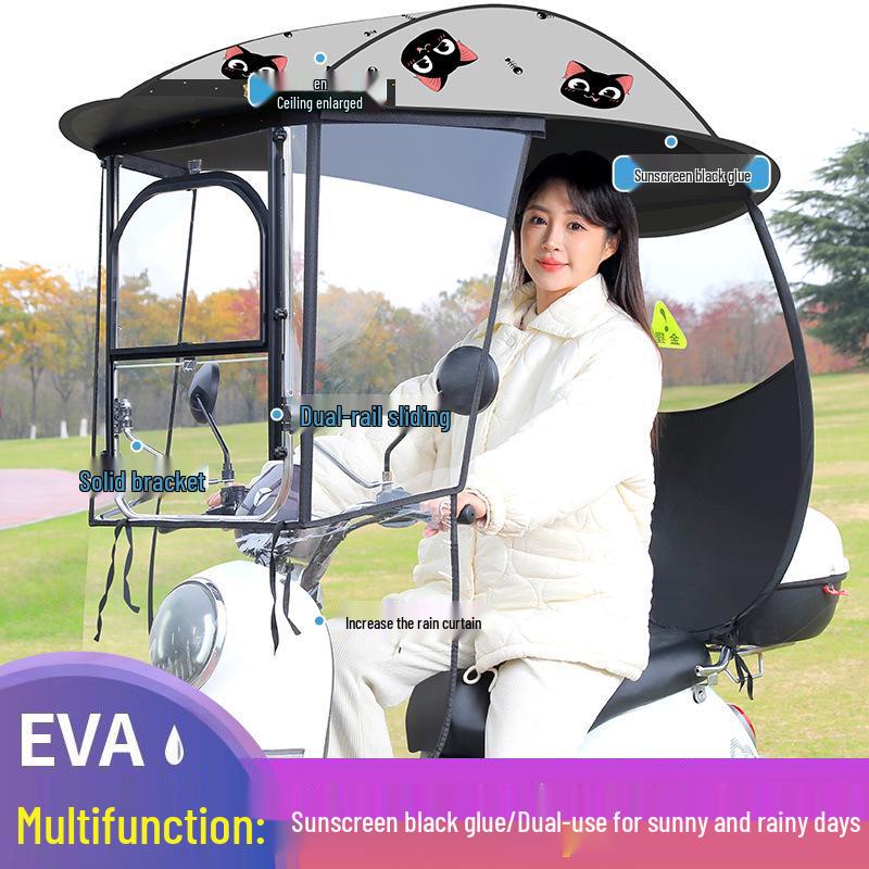 Electric Vehicle Sunshade and Rain Canopy for Bikes and Motorcycles