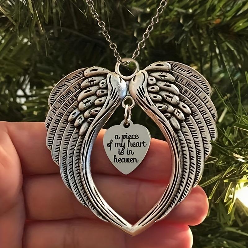 1pc Zinc Alloy Angel Wings "A Piece Of My Heart Is In Heaven" Pendant DIY Necklace Keychain Jewelry Accessories