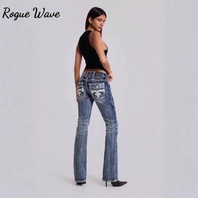 RogueWave Γυναικεία Vintage High Street Χαμηλοκάβαθα Καμπάνα Τζιν Φθινόπωρο Bell Bottom Y2k Goblin Core Harajuku Στενά Τζιν Παντελόνια Streetwear