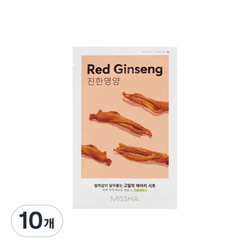 Missha Airy Close-fitting Sheet Mask Red Ginseng, 1 pcs, 10 pcs