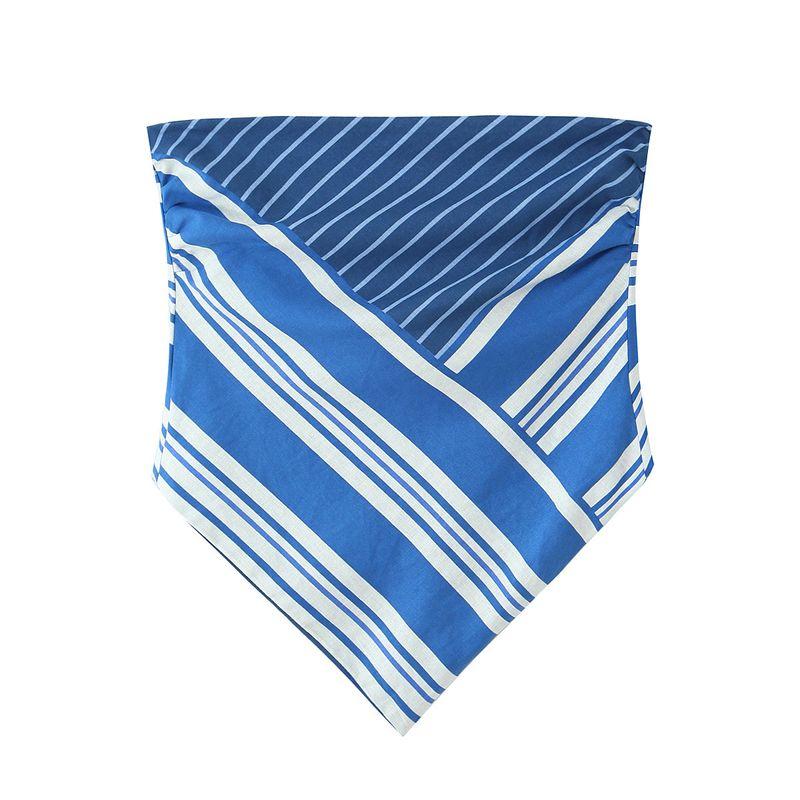 

Zbzr Spring New Women clothes Western Style Fashion Temperament Linen Stripe Tube Top Top 4772110 044 Blue and white Stripes straight back knot + High L