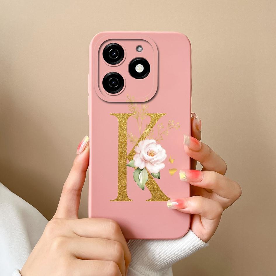 

Для Itel P55 5G P55 + Tecno Camon 30 Spark Go 2024 чехол для телефона Роскошные цветочные буквы черные чехлы Защитная пленка для экрана Противоударный силиконовый мягкий бампер Tecno Spark Go 2024