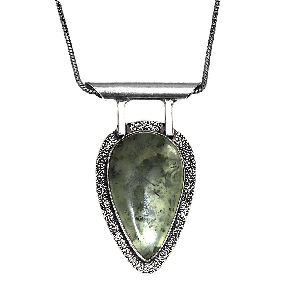 Prehnite Cabochon Gemstone Handmade Women's Unisex Silver Jewelry Pendant 2