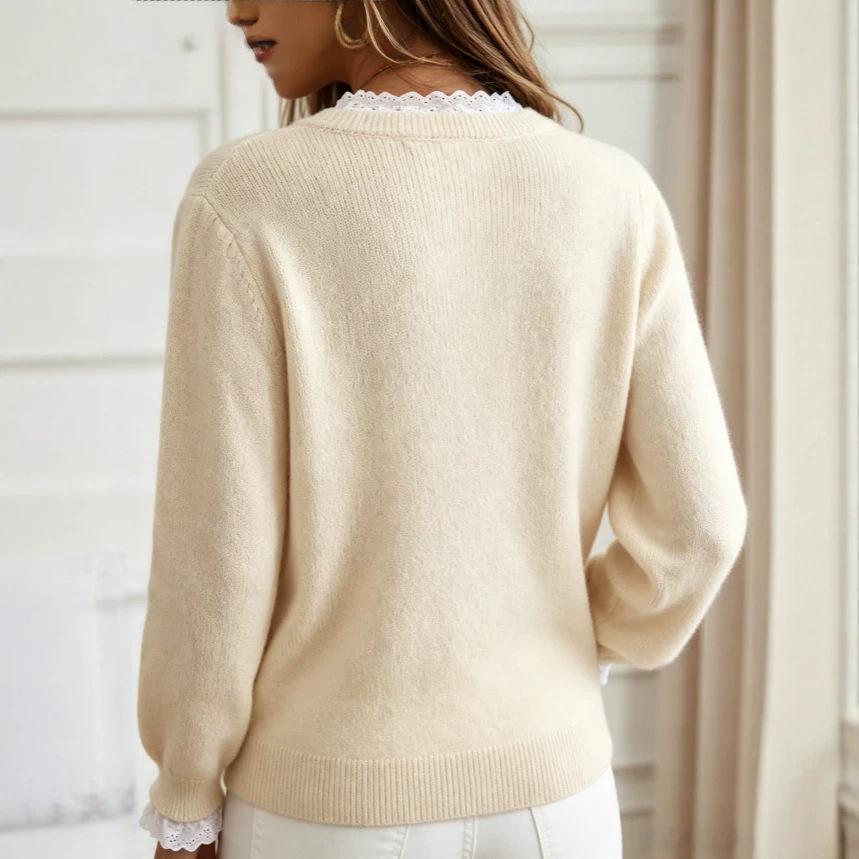 Women's Crew Neck Sweater, Color-Block for Fall and Winter