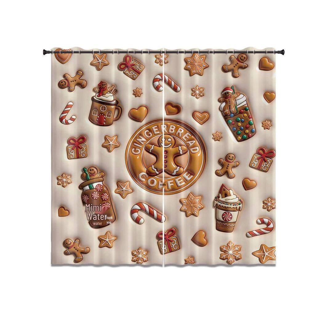 Gingerbread Man 3D Christmas Blackout Curtains - High-Precision Polyester Sun Protection