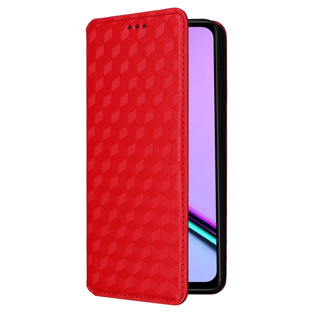For Realme C67 4G/12 Lite 4G PU Leather Case Flip Wallet Rhombus Imprinted Magnetic Folio Cover