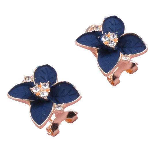 Four Leaf Clover Earrings, with Zircon Flower Studs, Lightweight Sapphire Blue Elegant Jewelry, for Party Daily Wear синий