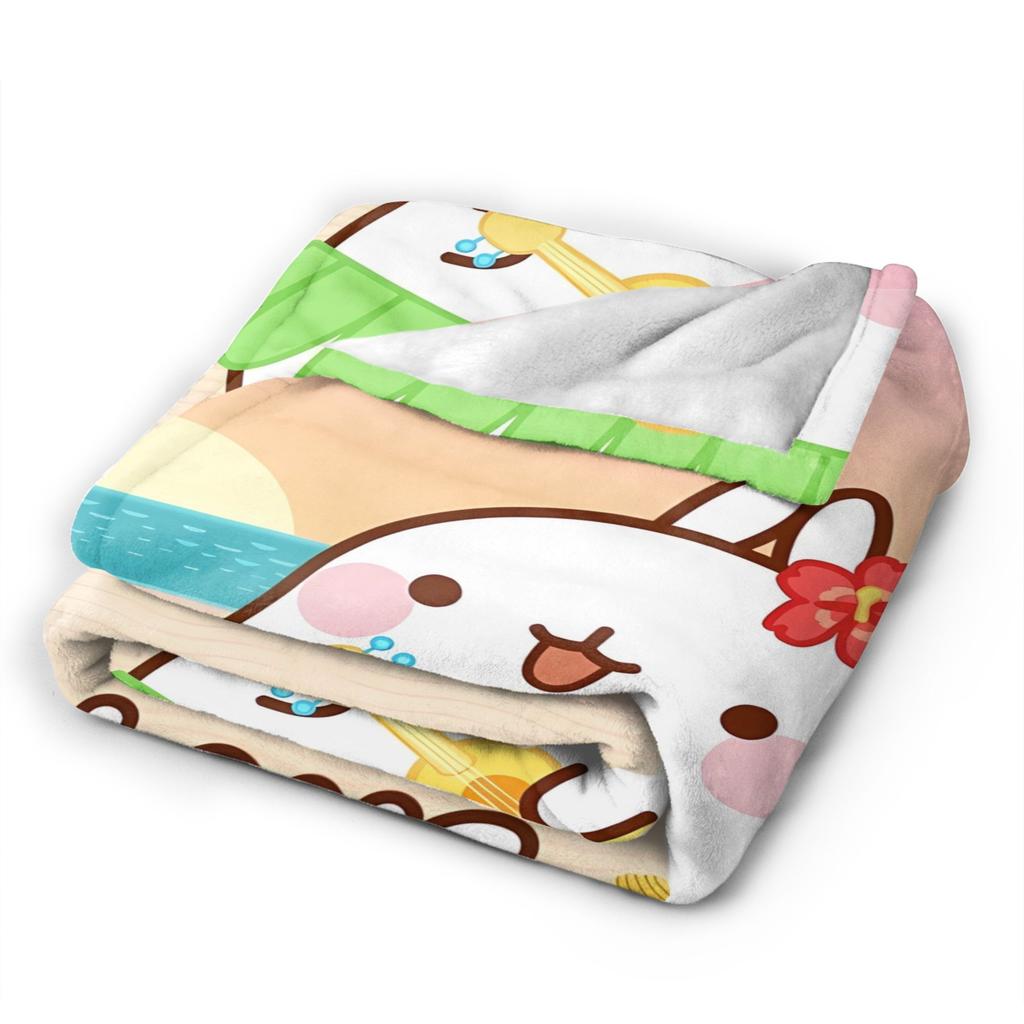 Molang Funny Cartoon Blanket  Soft Warm Funny Plush Throw Blanket For Girls Boys Bedroom Flannel Bedspread Bed Cover