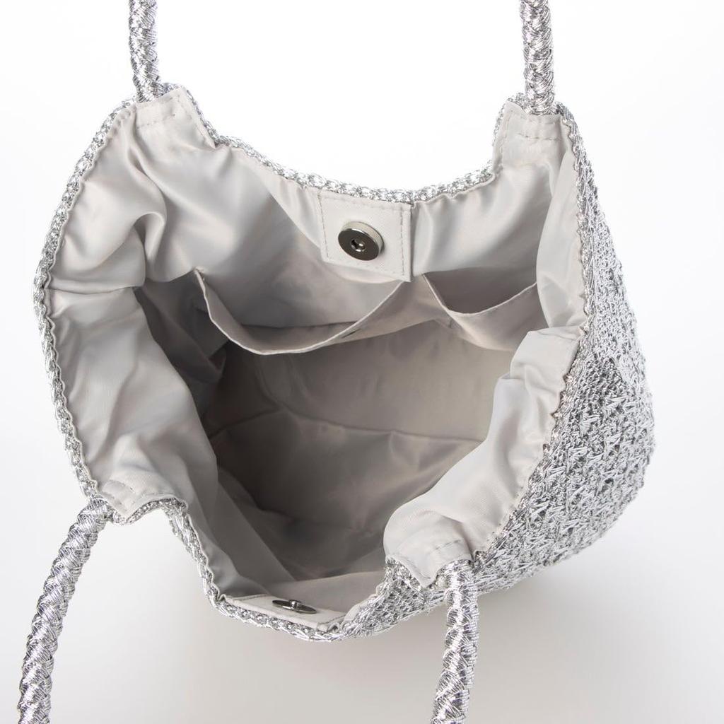 Metallic cord pattern knit tote bag