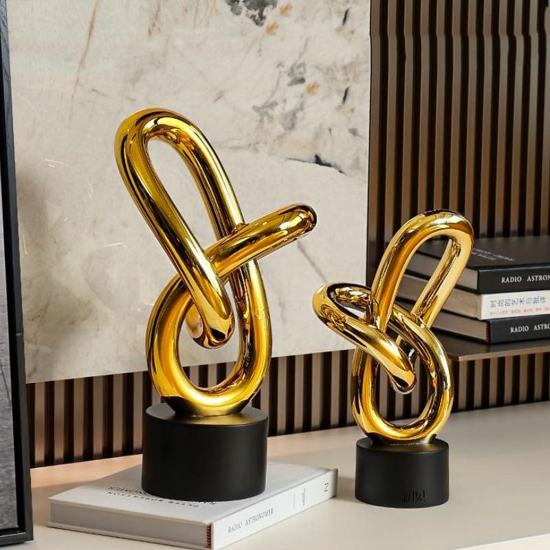Harzhandwerk Goldene Ringe Ketten Geometrisch gewickelte Skulptur Hohlplastiken Dekorative Figuren Heimdekorationszubehör