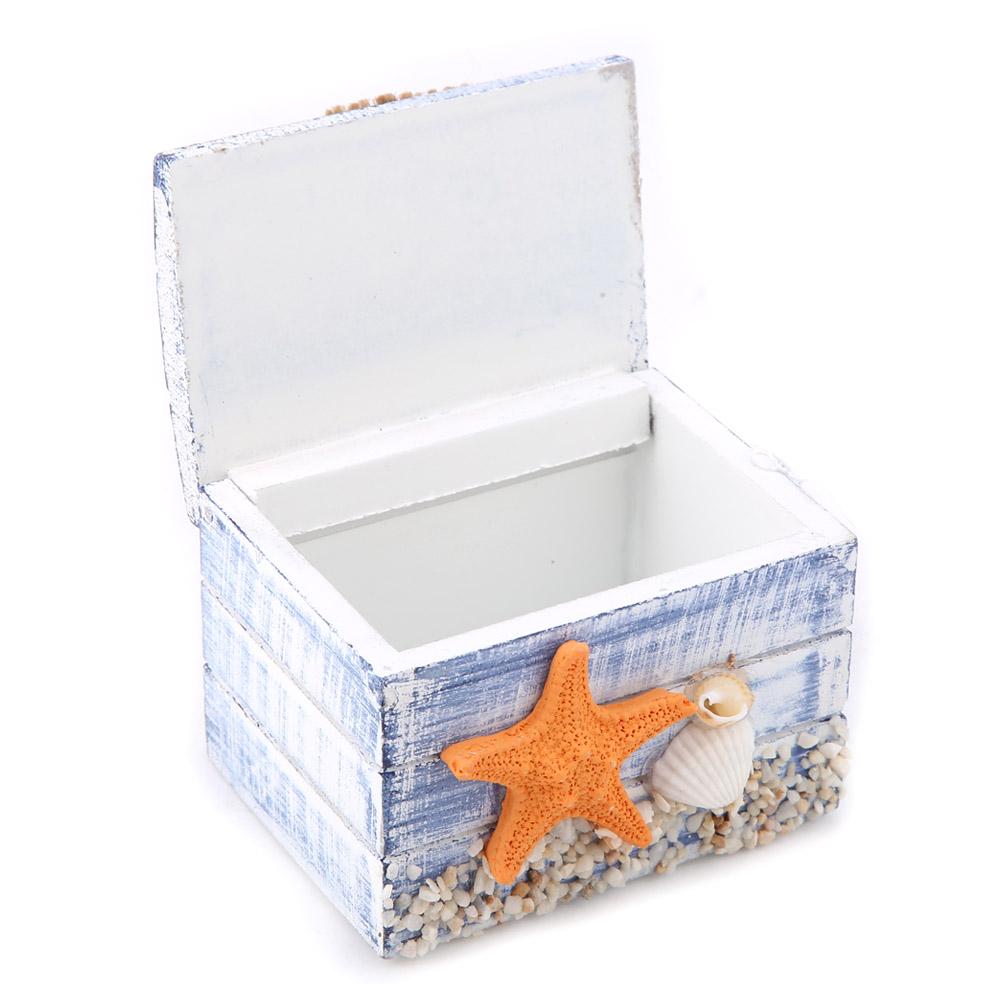 Mediterranean Style Wooden Jewelry Box Portable Small Storage Case(starfish)