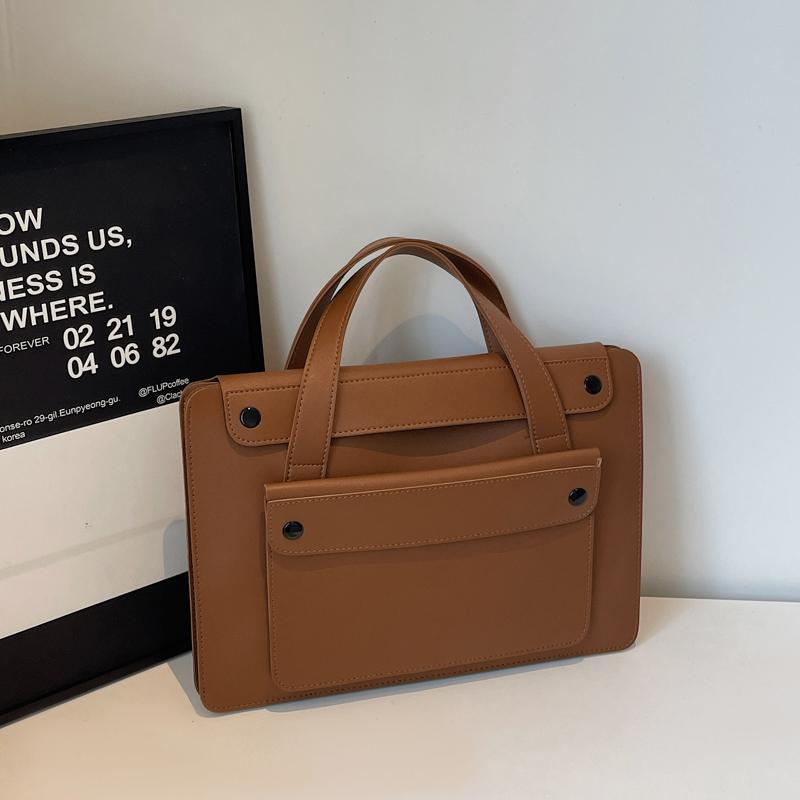 Portable Laptop Bag Size 14.2inch X 9.8inch Fashion iPad Air Bag Solid Pu Leather Handbag Women Computer Briefcase Bag Brown 50cm))