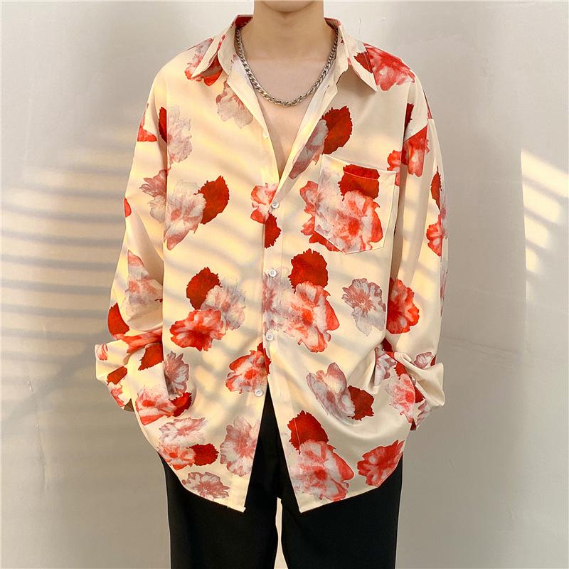 Unisex Thai Vintage Floral Long-Sleeve Shirt, Loose Fit for Street Dance, Spring/Autumn