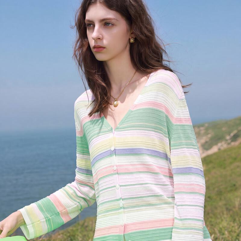 Sancai Striped V-Neck Knit Cardigan