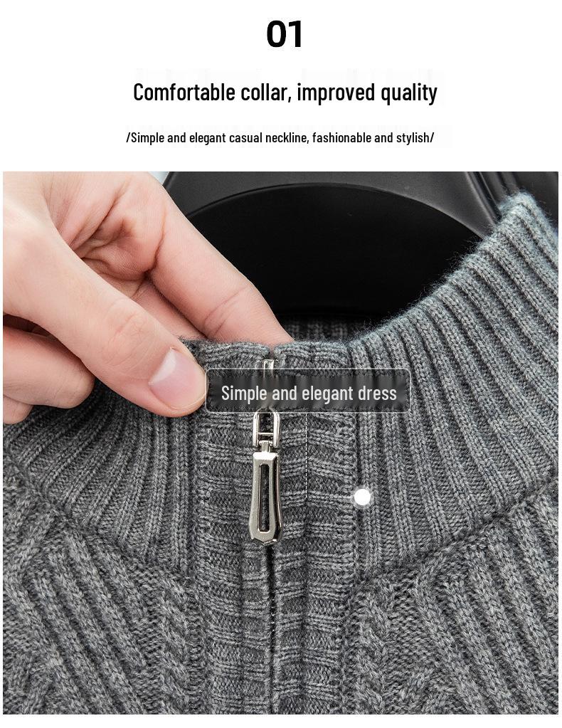 Men's Autumn/Winter Zipper Knit Sweater: Thick, Warm, Half-high Collar, Casual Style