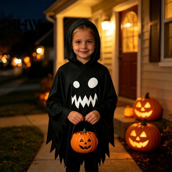 Weicher Atmungsaktiver Party-Kleidung Halloween Geisterumhang mit Kapuze, Lockerer Schnitt Unregelmäßiger Saum Kostüm Universelle Dekoration für Cosplay-Party, Weiß Spukhaft