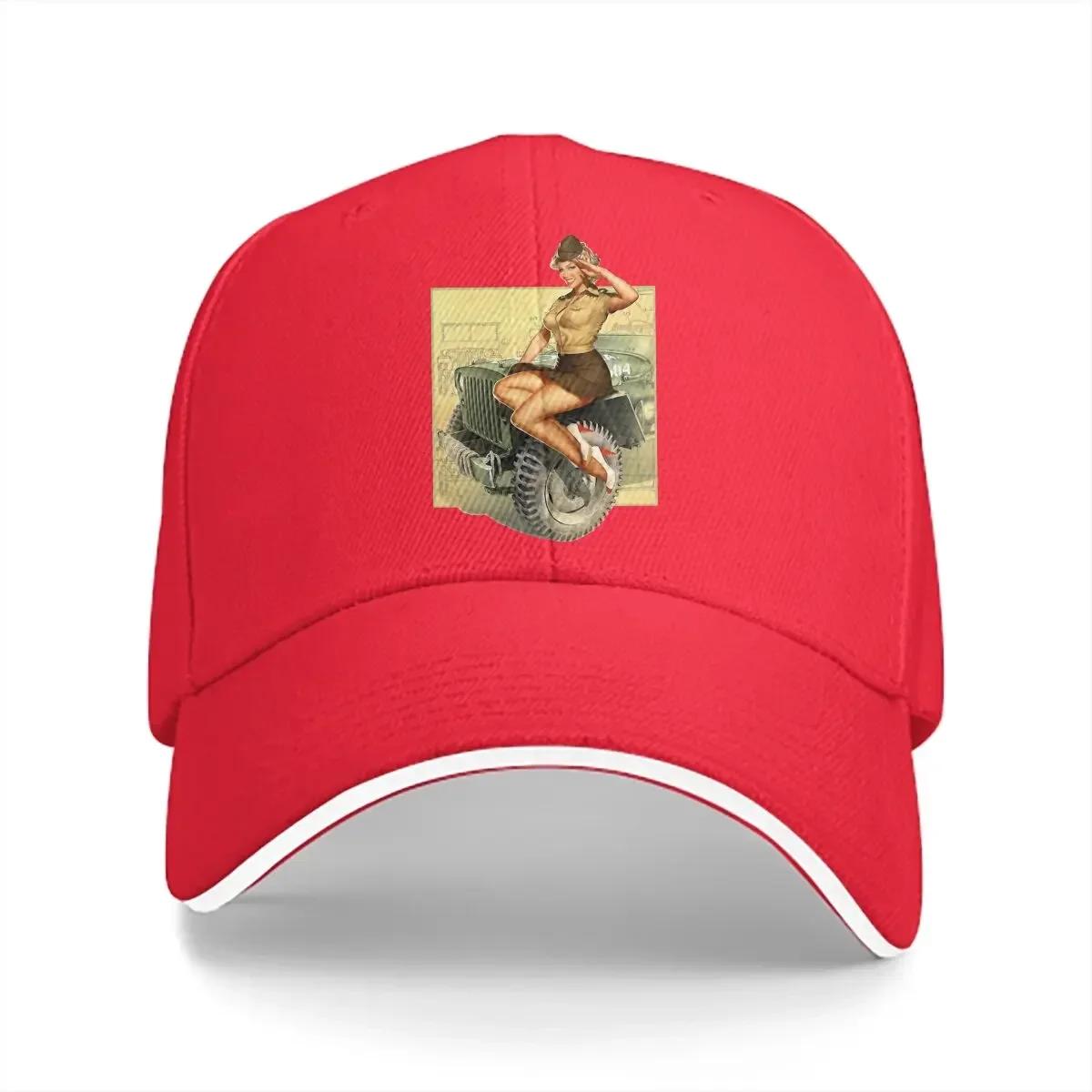 Washed Unisexs Baseball Cap Pin Up Girl WWII Willys MB Poster Vintage Sports Snapback Caps Dad Hat  Golf Hats 56-58cm