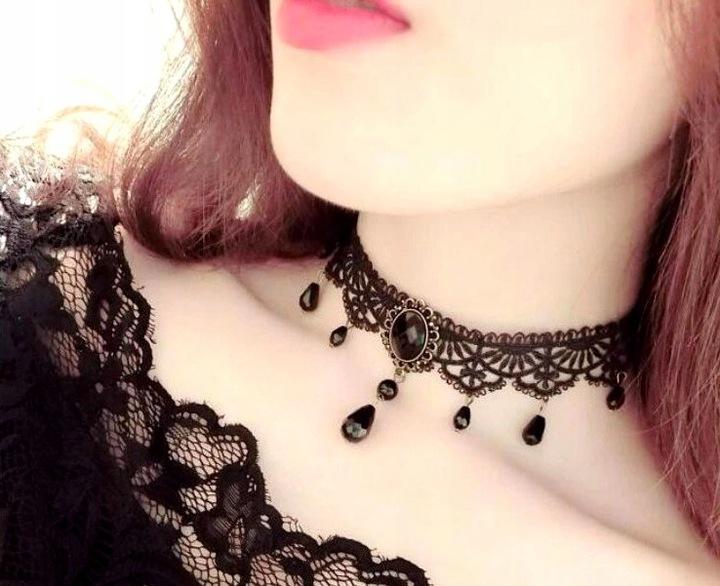 Gotycki Naszyjnik Czarna Koronka Styl Punk Damski Boho Folk Choker Retro