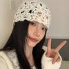 Handmade Knitted Pullover Hat Hollow Beanies Cap Sweet Crochet Flower Hat  Ladies