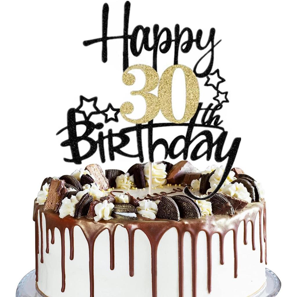 2 STÜCKE Gold Schwarz Happy15th Birthday Cake Topper für Geburtstagstortendekorationen für Jubiläumsfeier Dekorationen Zubehör