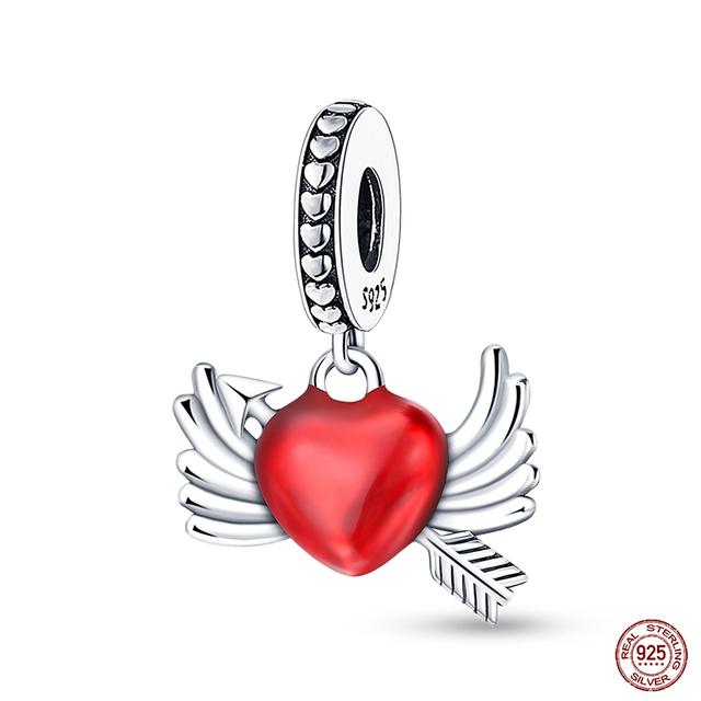 New 925 Sterling Silver Red Color Series Heart Shape Charms Beads Lucky Jewelry Gifts