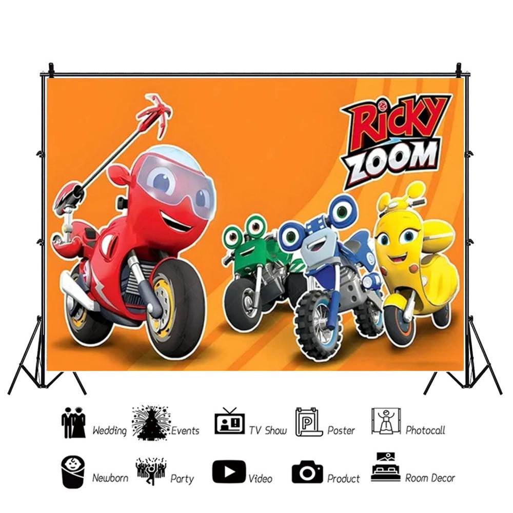 Cartoon Ricky Zoom Motorcycle Birthday Party Decoration Background Banner Racing Motorcycle Kids Baby Party Photo Shoot Props526