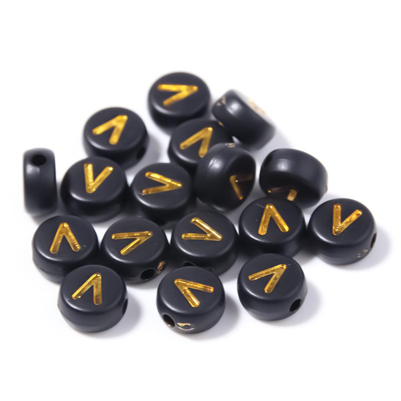 100pcs Black Color Acrylic Letter Beads A-Z Round Flat Alphabet Spacer Bead for Jewelry Making DIY Bracelet Necklace Charms
