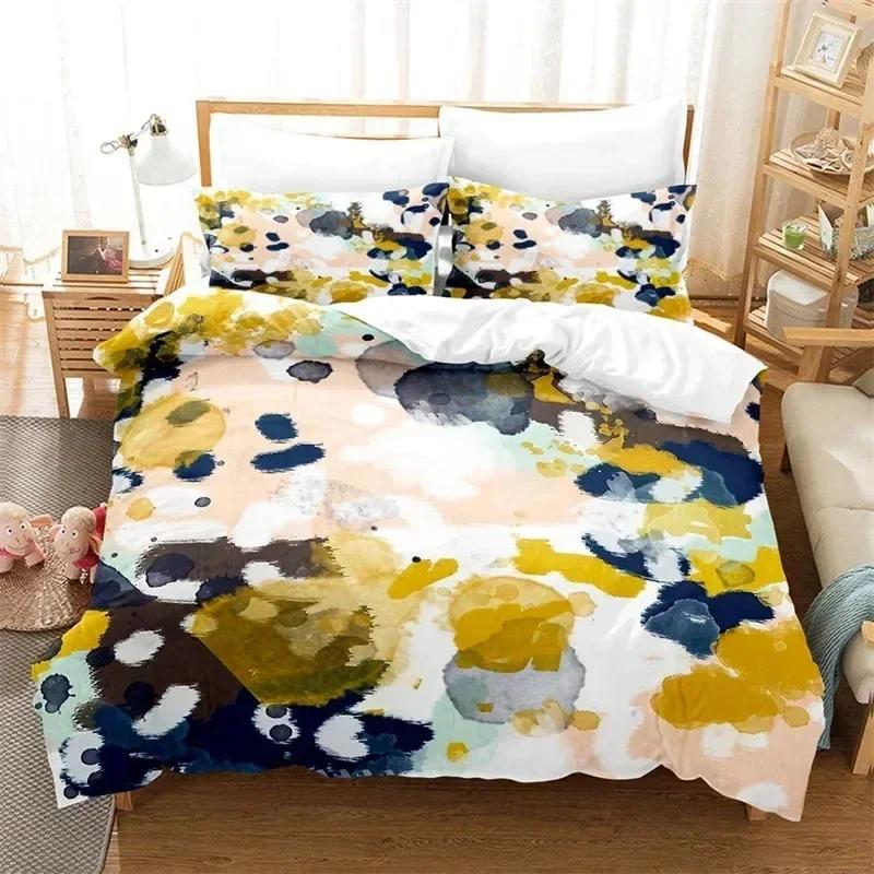 Toppmodern Marmor Påslakan King Queen Size Geometriskt Mönster Täcke Mikrofiber Abstrakt Sängkläder