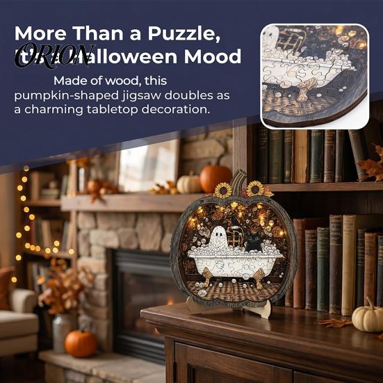 Collectible Wooden Puzzles Halloween Ghost Puzzle, Wood Pumpkin Shape & Garden Vintage Pattern Puzzle Puzzles, Decorative Table Centerpiece