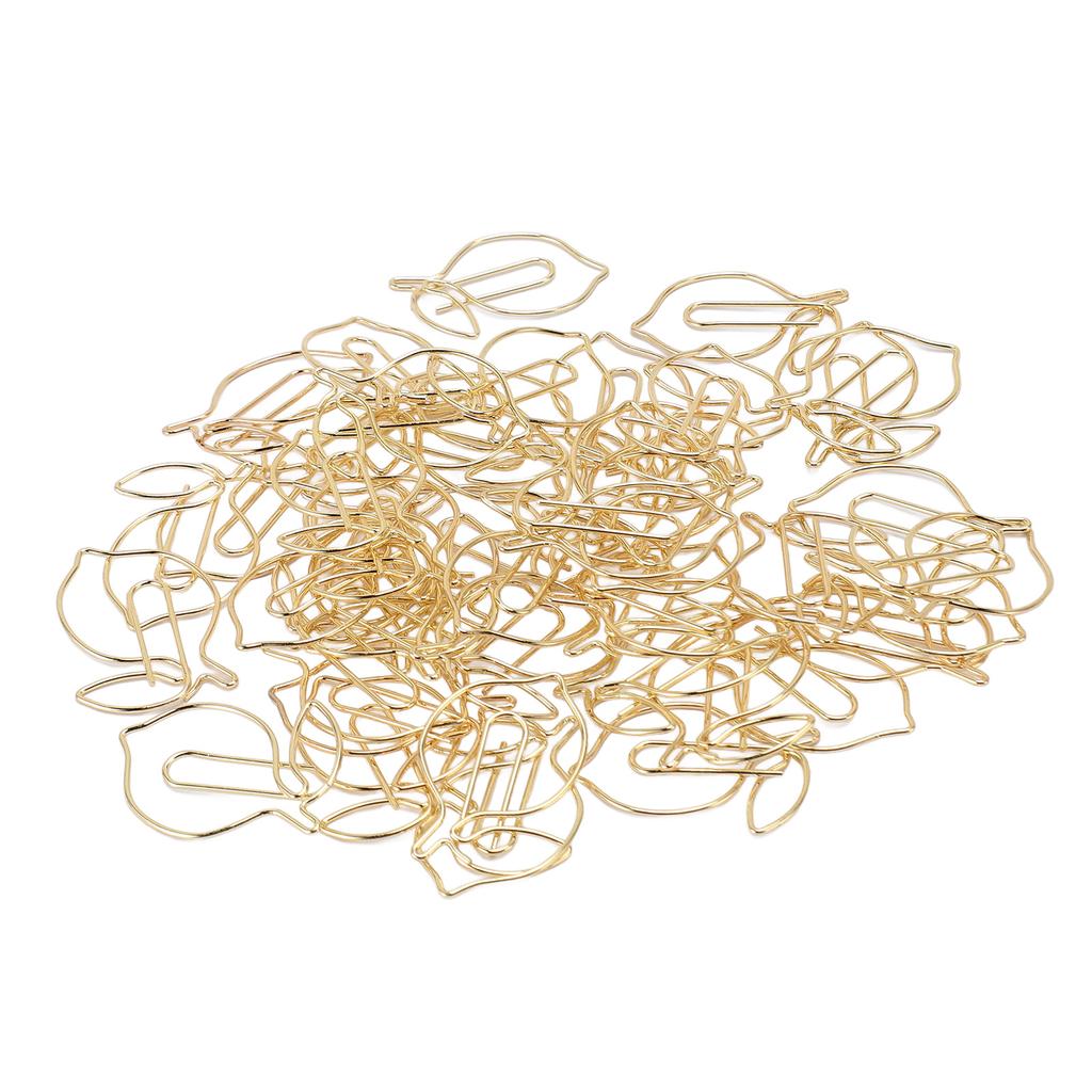 100 Pcs Paper Clip Gold Cute Lemon Shaped Bookmark Clips with Transparent Box for Office School Home Use