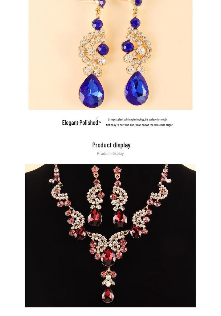 European & American Sparkling Water Drop Necklace & Earring Set: Light Luxury Fashion for Wedding Dress