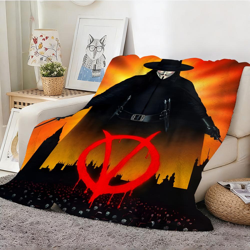 Classic Hackers Movie V For Vendetta Throw Lightweight 240g Flannel Blanket Soft Skin-friendly for Summer Cooling