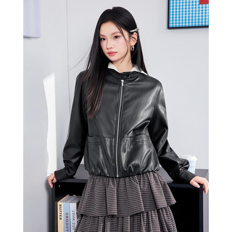 IEFIEF 2026 New Autumn Shiny Faux Leather Jacket
