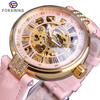 Für Forsining Damen Luxus Gold Skelett Armbanduhr Leuchtende Funktion 18mm Bandbreite Ovales Gehäuse Zeiger für Leder Kleid Mädchen