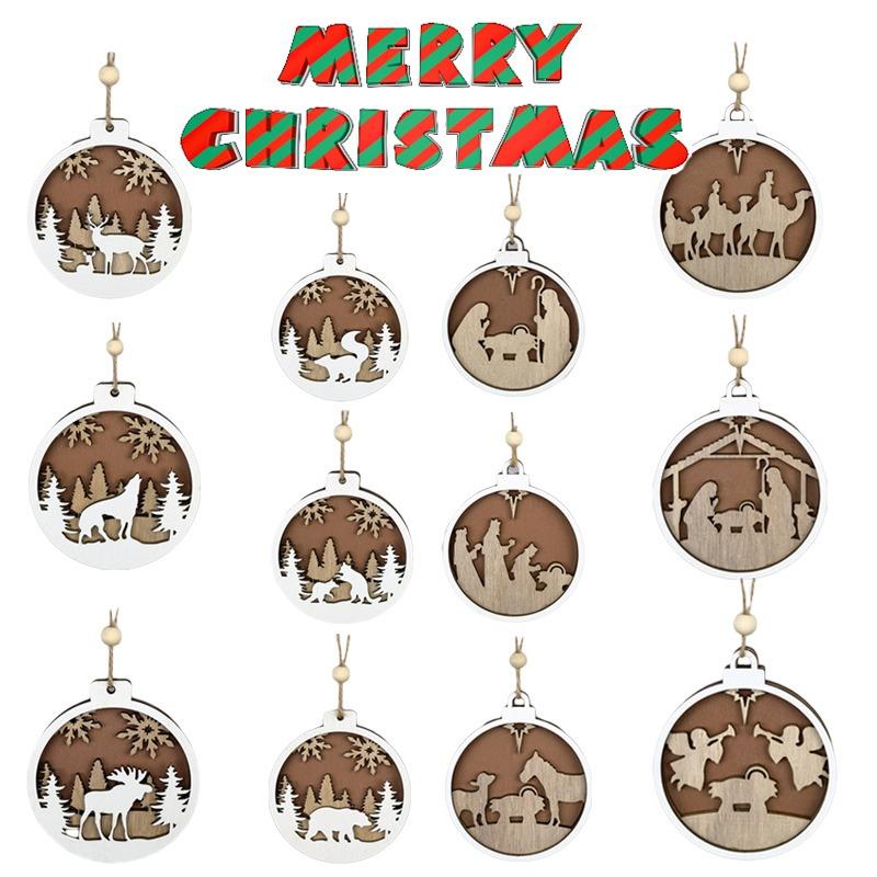 Noel Ahşap Kolye 3D Geyik Noel Baba Ağacı Asılı Süsler Noel Dekor