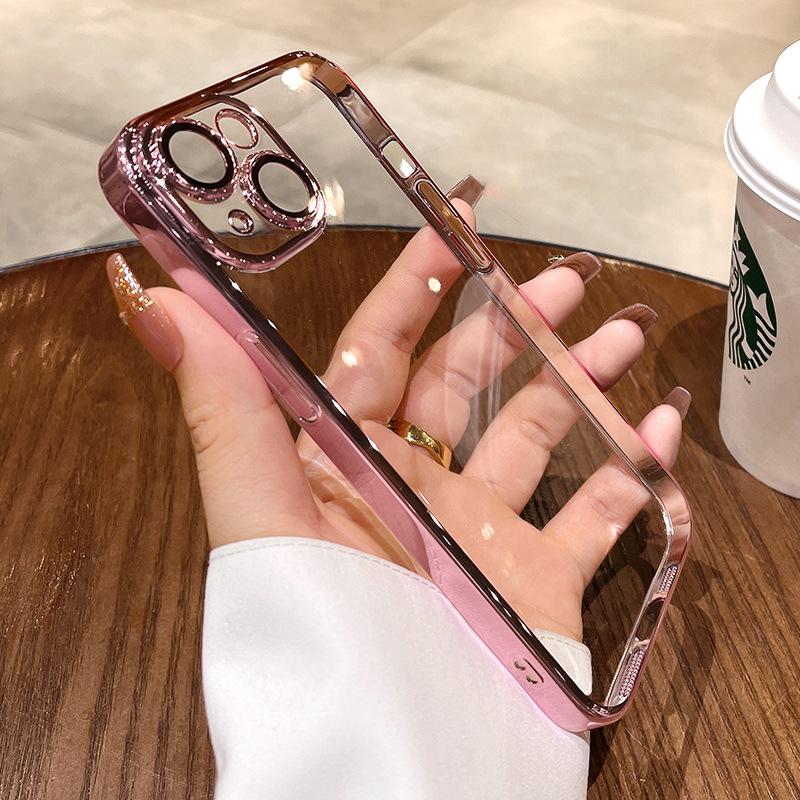 Suitable for Apple 16 Phone Cases, Electroplated with Lens Film, Iphone15Promax Transparent Case, 13/14 Full Package, Simple and Easy