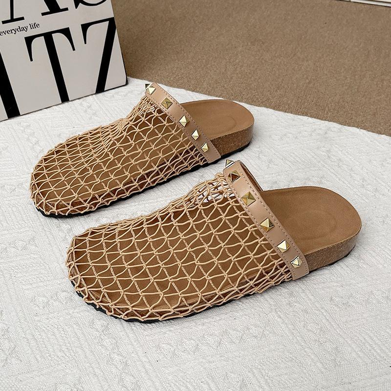 Hollow mesh bag head half slippers women's summer wear 2025 new retro Birkenstock thick bottom women's one-pedal sandals