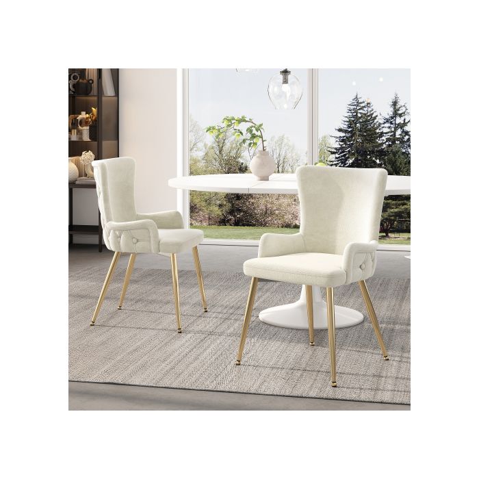 Chaise de salle à manger - MUVOE - Ensemble de 4 - Velours beige - Pieds en métal doré - Design moderne