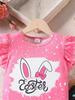 Toddler Girl Summer Outfit 1-6 Years Old Pink Rabbit Top with Black Easter Egg Print Bell Bottom Pants Cute Casual Set