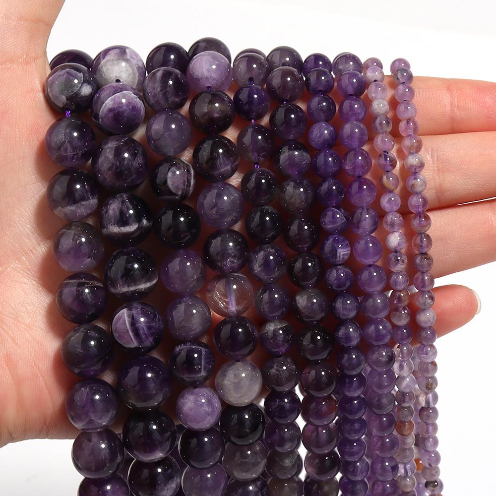 Natural Stone Beads Agate Amethyst Jade Amazonite Tiger Eye Loose Round Beads For DIY Bracelet Necklace Gift Making4/6/8/10/12mm