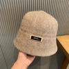 Japanese Ins Simple Letters Woolen Retro Bucket Hat Autumn and Winter Women Fashion Versatile Solid Color Fisherman Hat