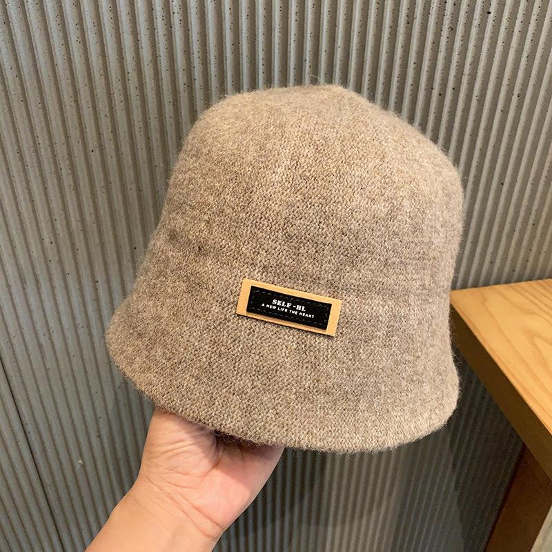 Japanese Ins Simple Letters Woolen Retro Bucket Hat Autumn and Winter Women Fashion Versatile Solid Color Fisherman Hat