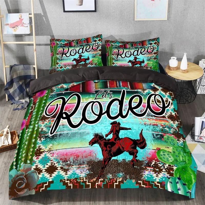 Western Cowboy Bettbezug Set Einzelbett King Wild West Themen Cowboy Bettwäsche Set Mikrofaser Rodeo Cowboy Pferd reitend Steppdeckenbezug