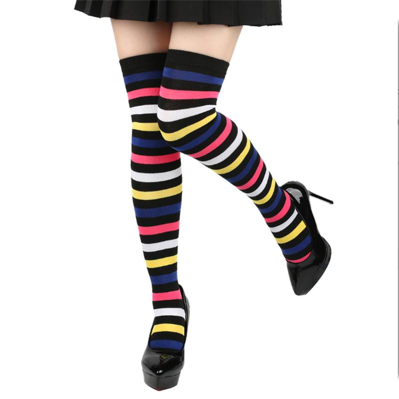 Rainbow Striped Long Tube Socks Over-the-Knee Socks Women Festival Party Costume Accessories Performance Dance Colorful Striped Socks Wholesale