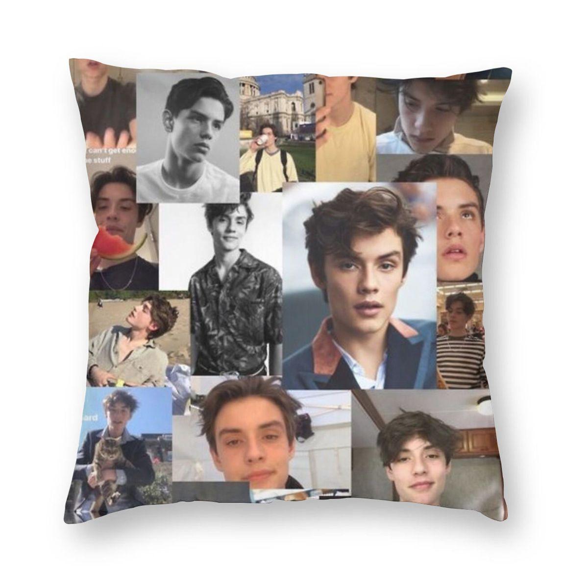 Louis Partridge Collage Square Pillowcase Polyester Linen Velvet Creative Zip Decor Pillow Case Car Cushion Cover 30x30cm