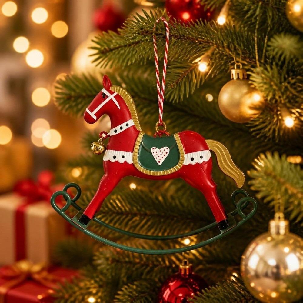 DIY Rocking Horse Pendant Retro Style Iron Horse Hanging With Bell Creative Christmas Tree Decoration Creative Decoration