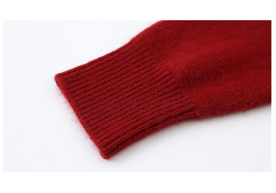 Women's Color Block Plush Wool Sweater with Half-High Collar - Loose, Slimming, Thick Knit Top for Middle-Aged and Elderly Mothers