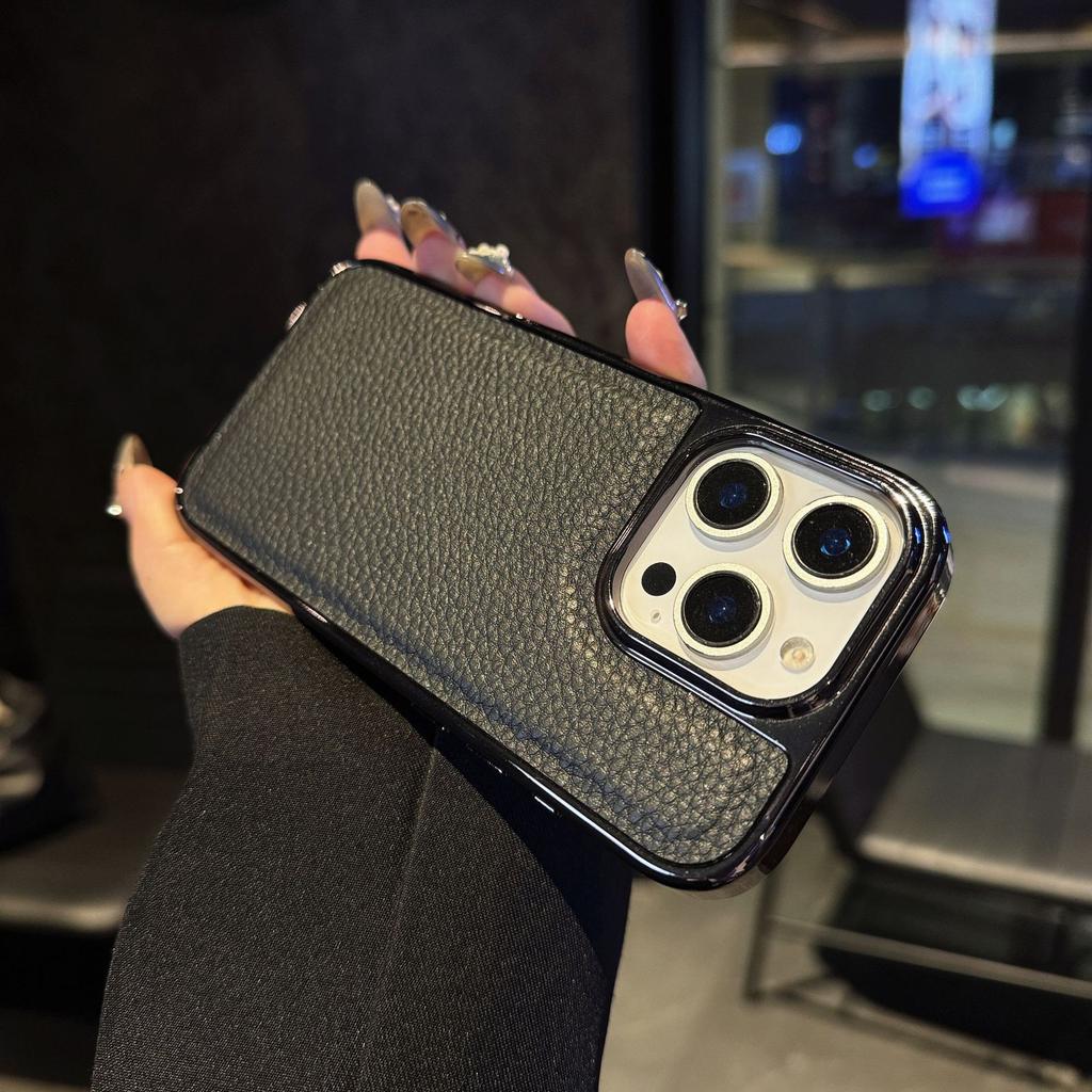 For Apple 17pro Electroplated Case Two-in-one Leather Texture for IPhone 17pm Leather Phone Case Solid Color
