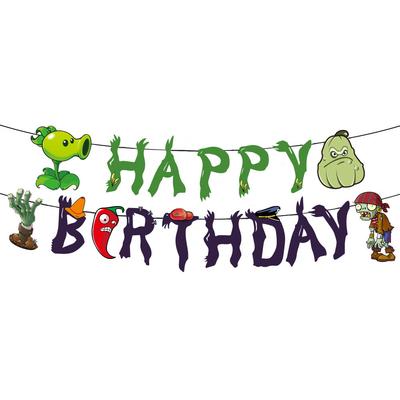 Halloween Party Decorations Happy Birthday Flag Plants Zombie Latte Custom