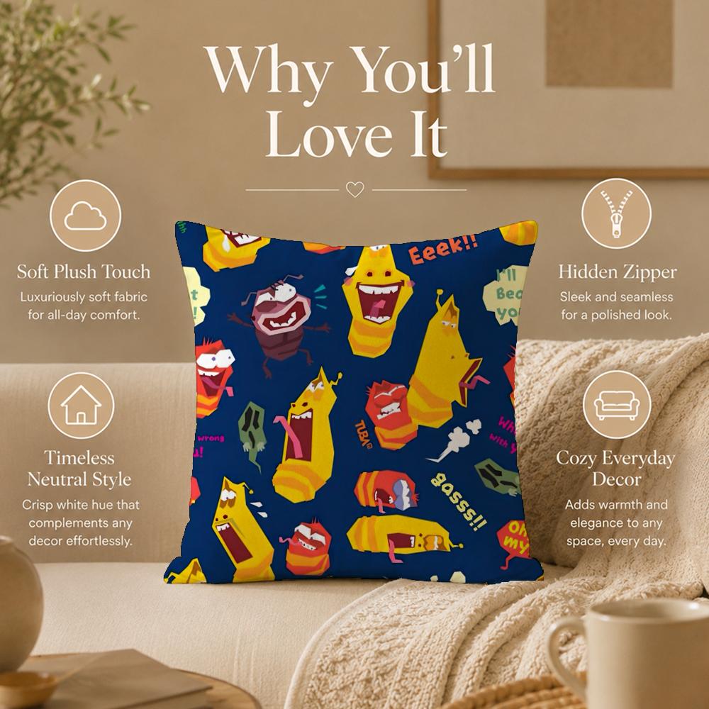 Cartoon L-LarvaS Cushion Cover Double-Sided Printed Pillow Cover Hypoallergenic Dust-Mite Proof